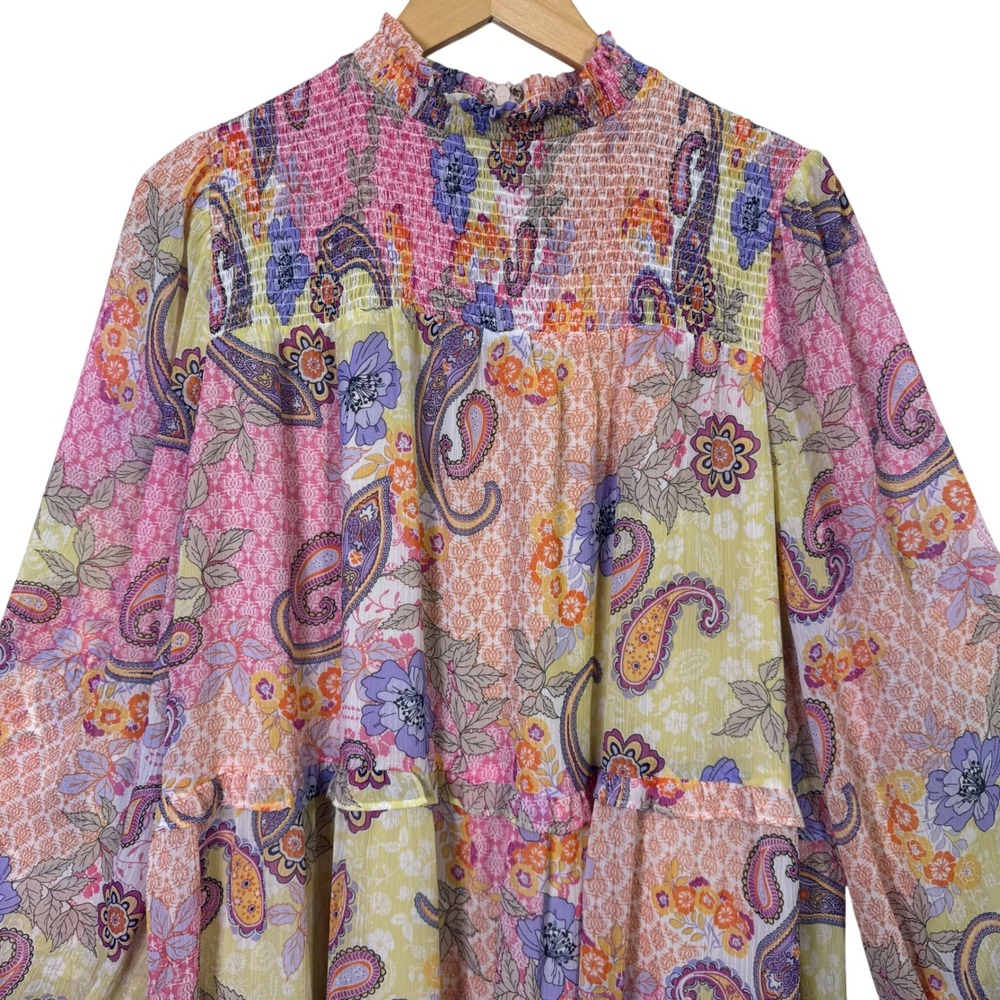 Fate Dress NWT Medium Paisley Floral Smocked Tiered Mini Spring Wedding Guest - Picture 2 of 11
